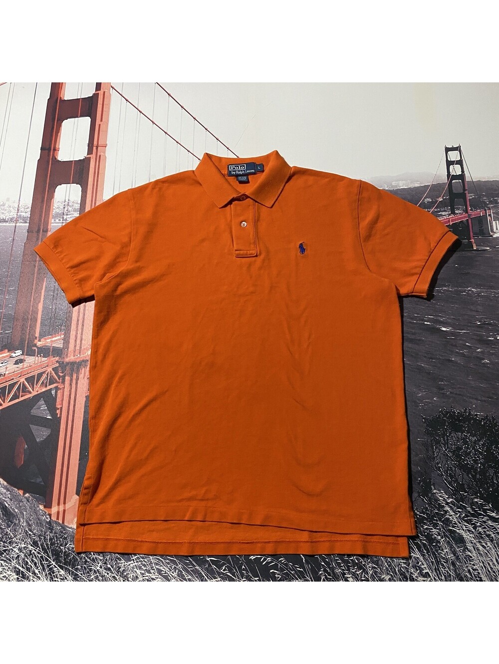 Vintage 90s Polo Ralph Lauren Polo Shirt Mens L Large Orange Short Sleeve Cotton